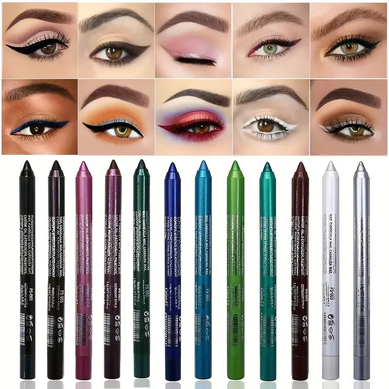Eyeliner Set with Shimmering Colors 12-Piece Set of Waterproof Eyeliner Pens Includes Eyeshadow, Eyeliner, and Highlighter in a Mix of Colors