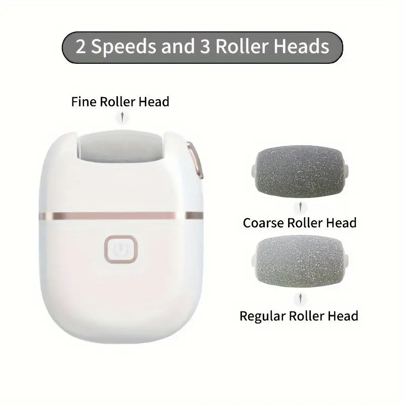 Smooth and Polish Your Feet with USB Rechargeable Electric Foot File - Portable & Easy-to-Use with 3 Interchangeable Heads for Smooth Feet, Thick Faux Leather Polishing, and Cracked Skin Care, Grinder, Grinding Heads