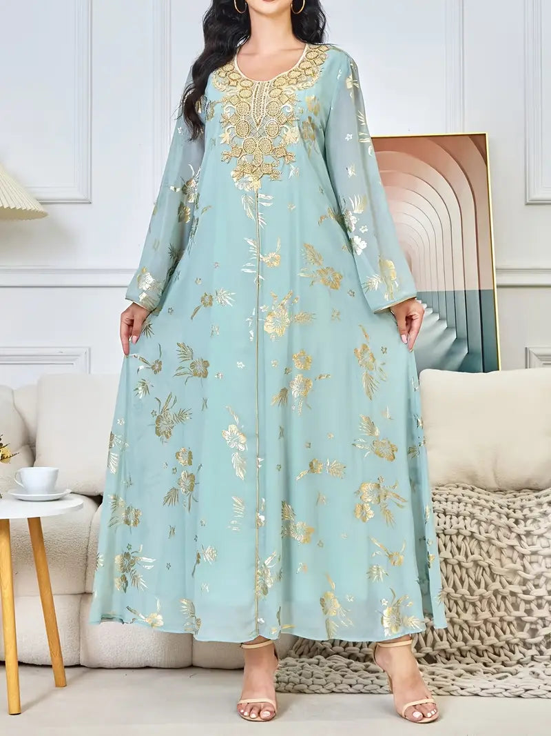 Beautiful Polyester Kaftan Dress with Long Sleeves and Beaded Detail
