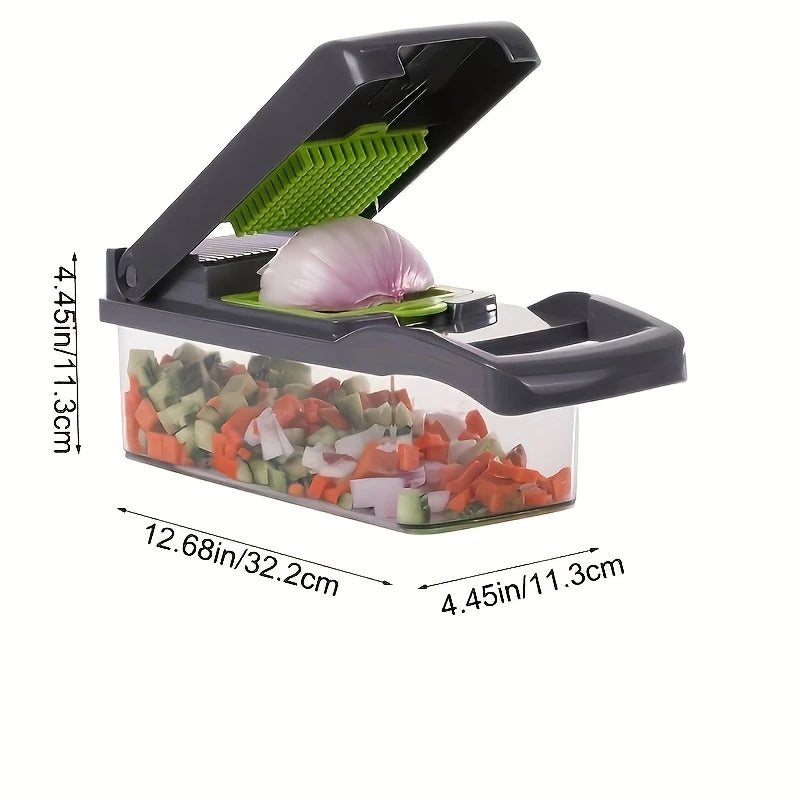 Complete Kitchen Set 16 in 1 Manual Vegetable Chopper | 1 Set with 8 Blades, Container, Peeler And Strainer for Easy Meal Preparation, Professional Onion, Carrot And Garlic Slicer, Kitchen Supplies