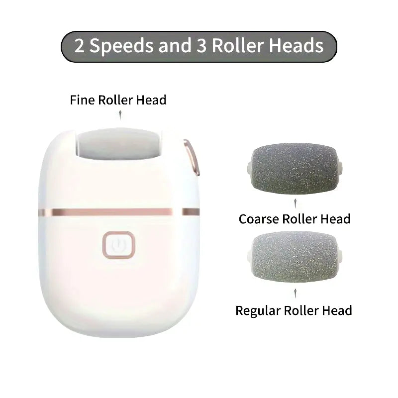 Smooth and Polish Your Feet with USB Rechargeable Electric Foot File - Portable & Easy-to-Use with 3 Interchangeable Heads for Smooth Feet, Thick Faux Leather Polishing, and Cracked Skin Care, Grinder, Grinding Heads