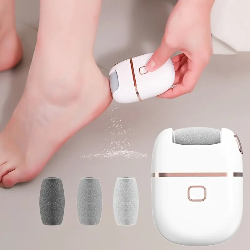 Smooth and Polish Your Feet with USB Rechargeable Electric Foot File - Portable & Easy-to-Use with 3 Interchangeable Heads for Smooth Feet, Thick Faux Leather Polishing, and Cracked Skin Care, Grinder, Grinding Heads