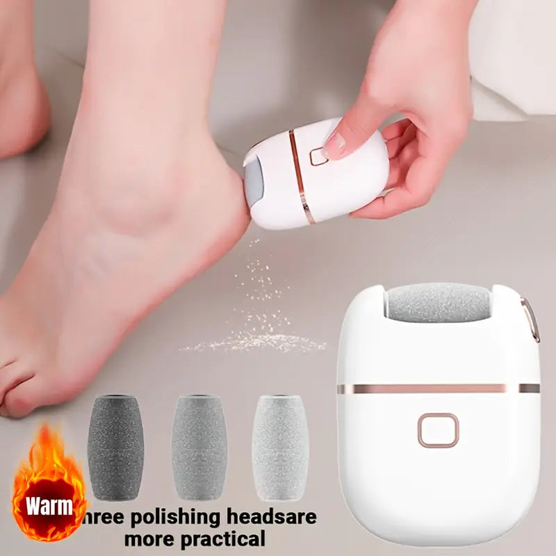Smooth and Polish Your Feet with USB Rechargeable Electric Foot File - Portable & Easy-to-Use with 3 Interchangeable Heads for Smooth Feet, Thick Faux Leather Polishing, and Cracked Skin Care, Grinder, Grinding Heads