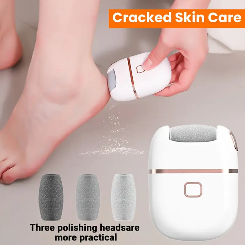 Smooth and Polish Your Feet with USB Rechargeable Electric Foot File - Portable & Easy-to-Use with 3 Interchangeable Heads for Smooth Feet, Thick Faux Leather Polishing, and Cracked Skin Care, Grinder, Grinding Heads