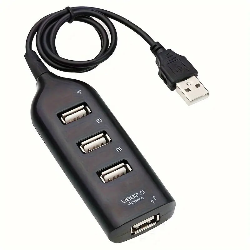Compact 4-Port USB 2.0 Hub with Power Adapter for Easy Connectivity