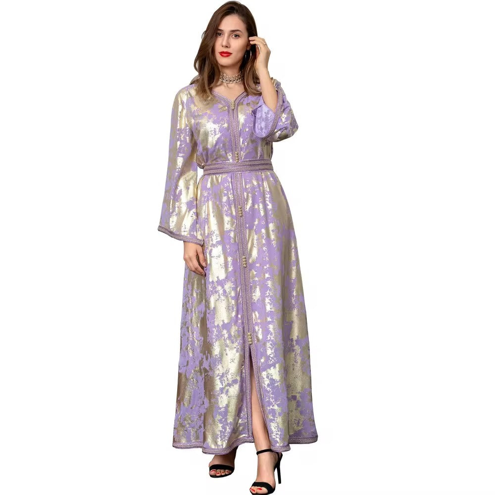 Fashion Dubai Abaya Turkey Jalabiya Muslim Dress for Women Arabic Oman Moroccan Caftan White Golden Islamic Clothing Kaftan Robe