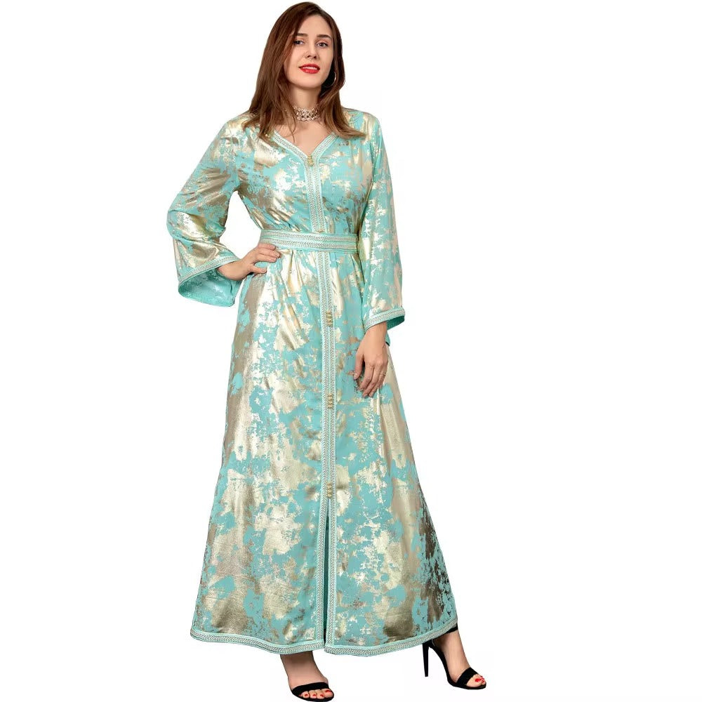 Fashion Dubai Abaya Turkey Jalabiya Muslim Dress for Women Arabic Oman Moroccan Caftan White Golden Islamic Clothing Kaftan Robe