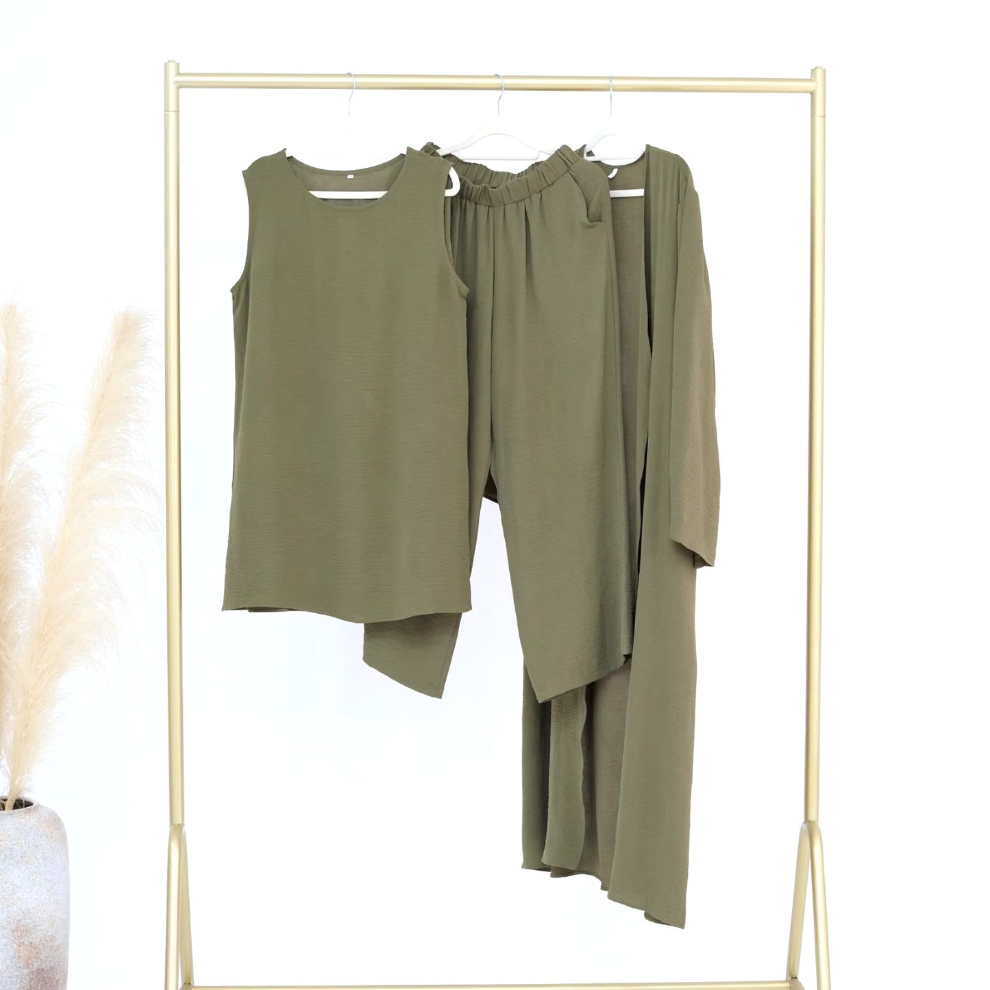 Muslim Women Clothing 3 Pieces Sets Plain Open Abaya Top and Pants Suit Sets Morocco Turkey Modest Islamic Clothing