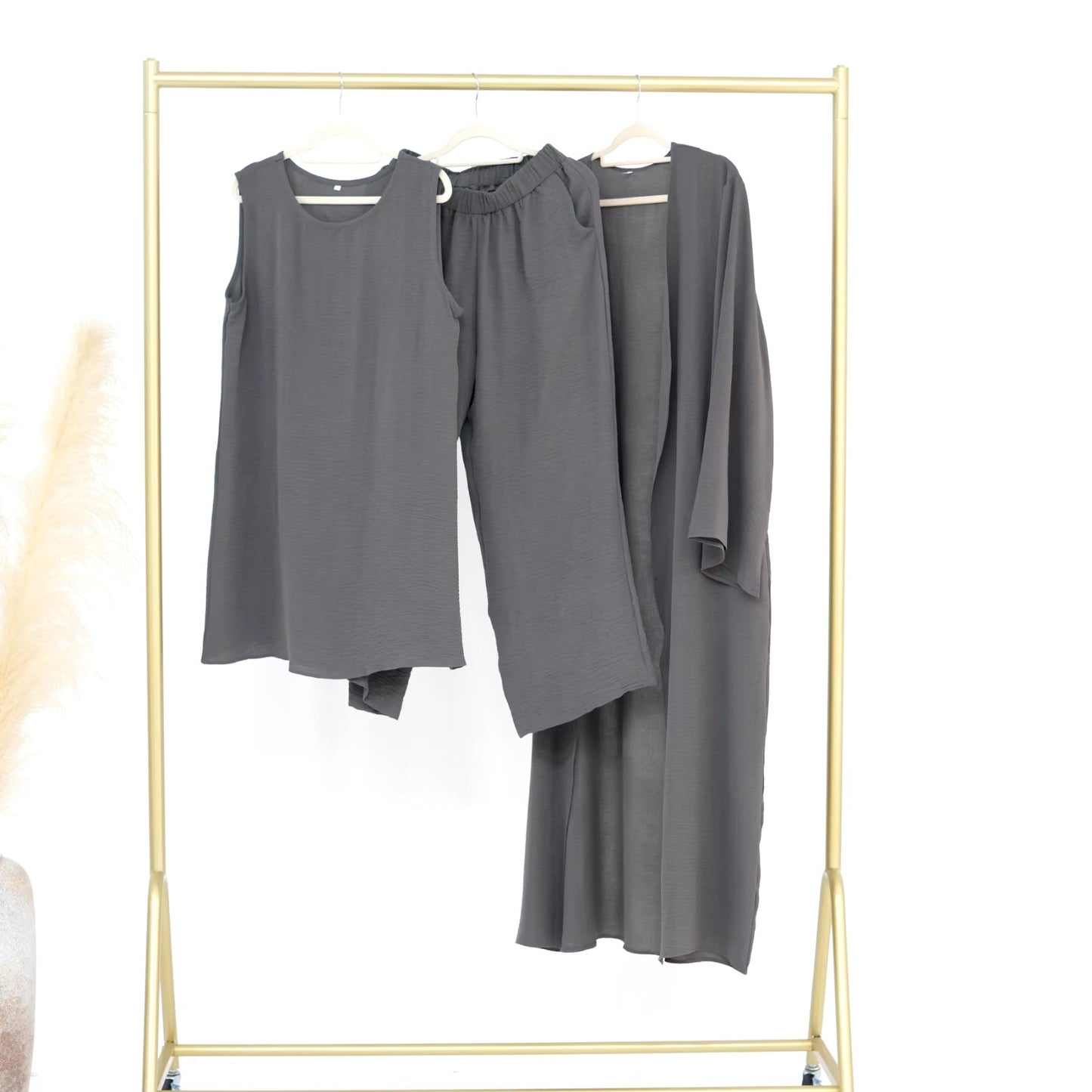 Muslim Women Clothing 3 Pieces Sets Plain Open Abaya Top and Pants Suit Sets Morocco Turkey Modest Islamic Clothing