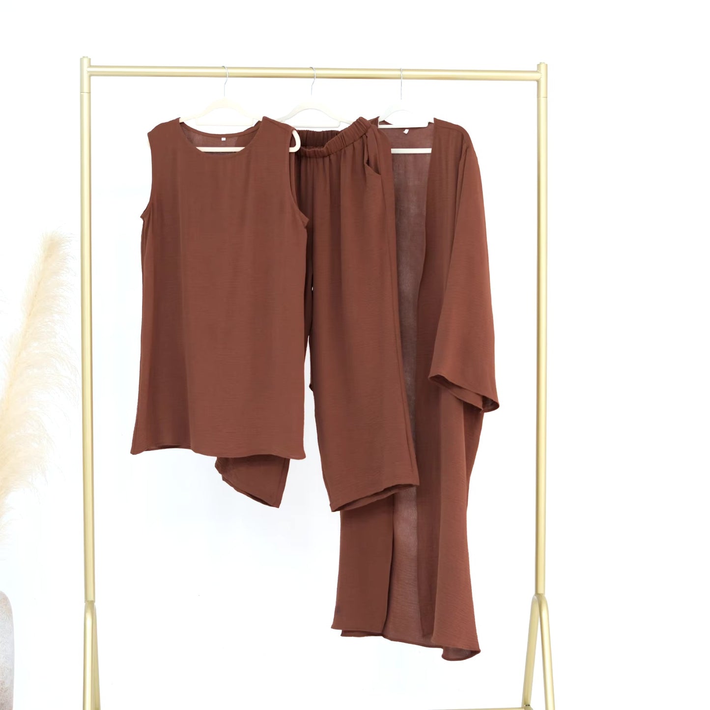 Muslim Women Clothing 3 Pieces Sets Plain Open Abaya Top and Pants Suit Sets Morocco Turkey Modest Islamic Clothing