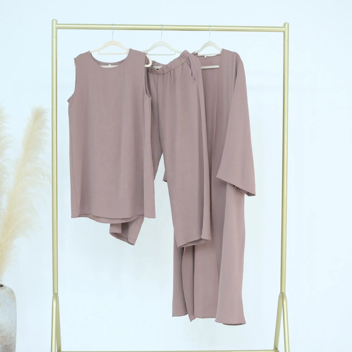 Muslim Women Clothing 3 Pieces Sets Plain Open Abaya Top and Pants Suit Sets Morocco Turkey Modest Islamic Clothing