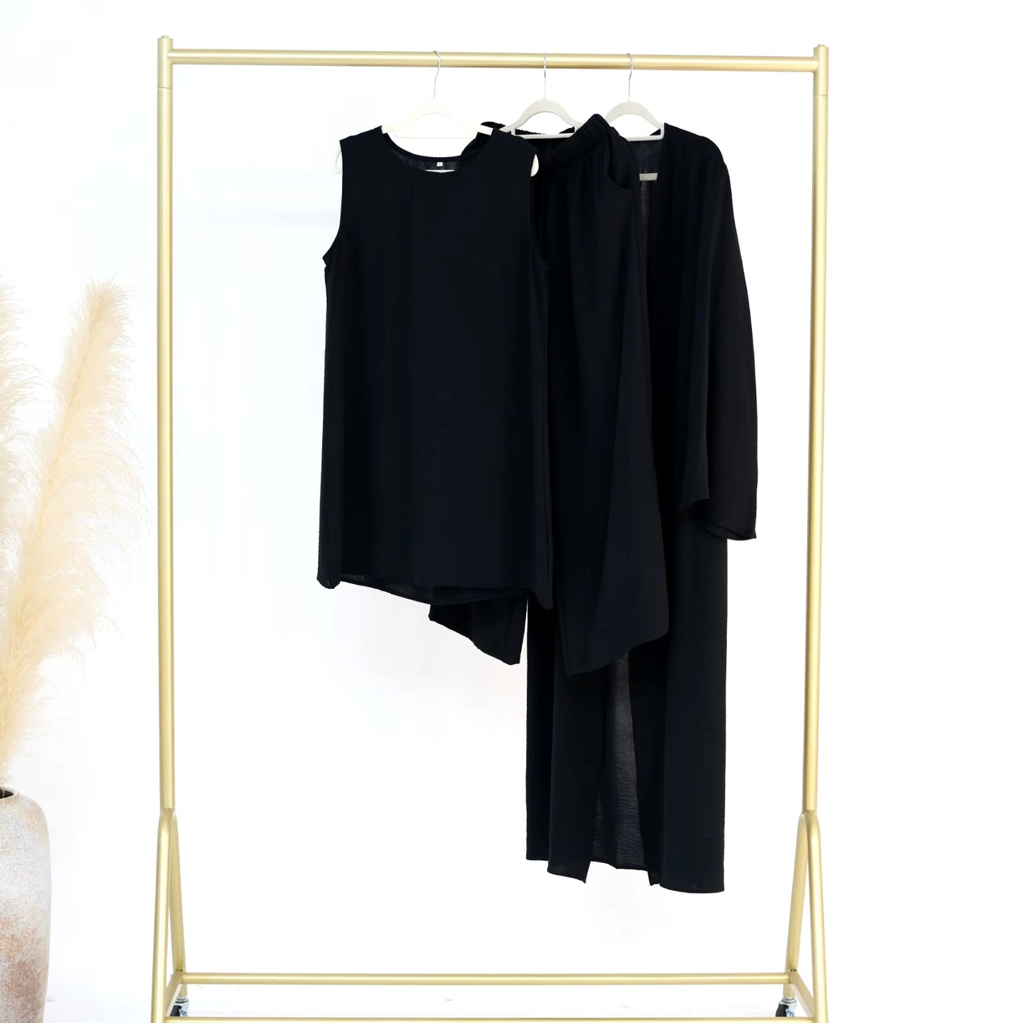 Muslim Women Clothing 3 Pieces Sets Plain Open Abaya Top and Pants Suit Sets Morocco Turkey Modest Islamic Clothing