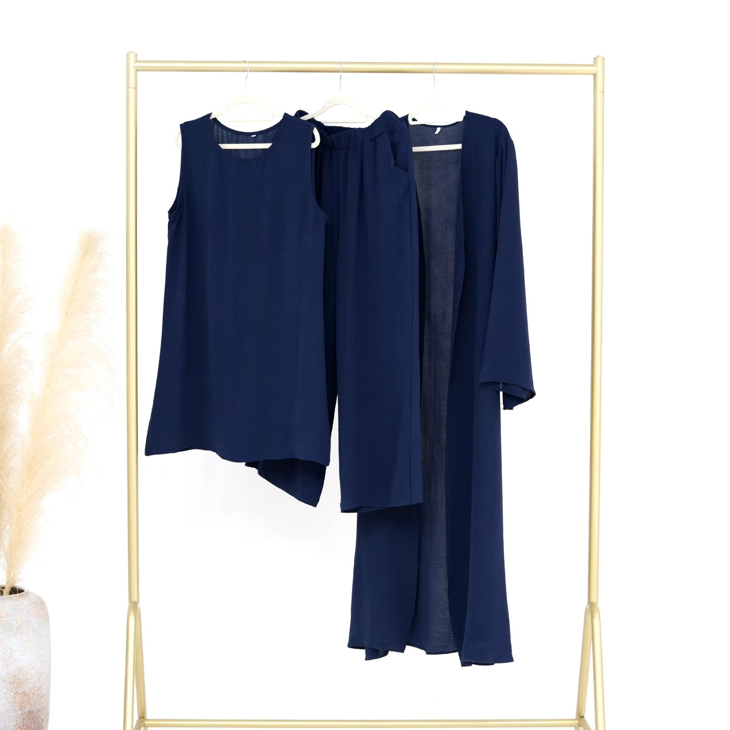 Muslim Women Clothing 3 Pieces Sets Plain Open Abaya Top and Pants Suit Sets Morocco Turkey Modest Islamic Clothing