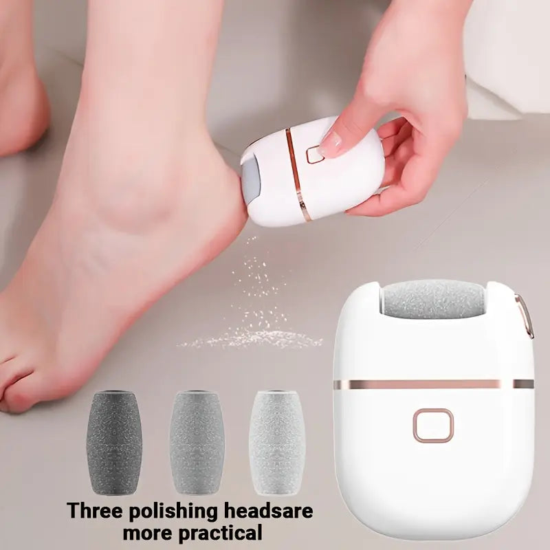 Smooth and Polish Your Feet with USB Rechargeable Electric Foot File - Portable & Easy-to-Use with 3 Interchangeable Heads for Smooth Feet, Thick Faux Leather Polishing, and Cracked Skin Care, Grinder, Grinding Heads
