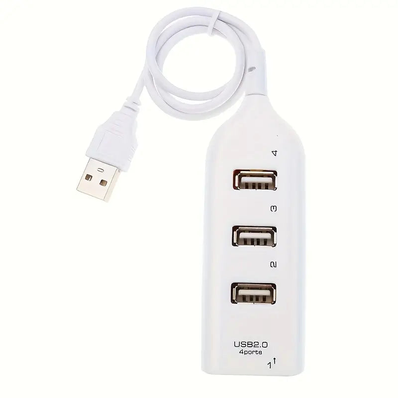 Compact 4-Port USB 2.0 Hub with Power Adapter for Easy Connectivity