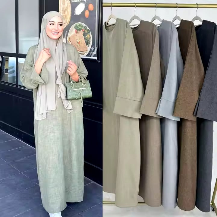 Casual Linen Abaya Solid Color Fancy Girl Abaya Winter Abaya Dress Muslim Kebaya Kaftan Turkey Eid 2025 Dress Islamic Clothing