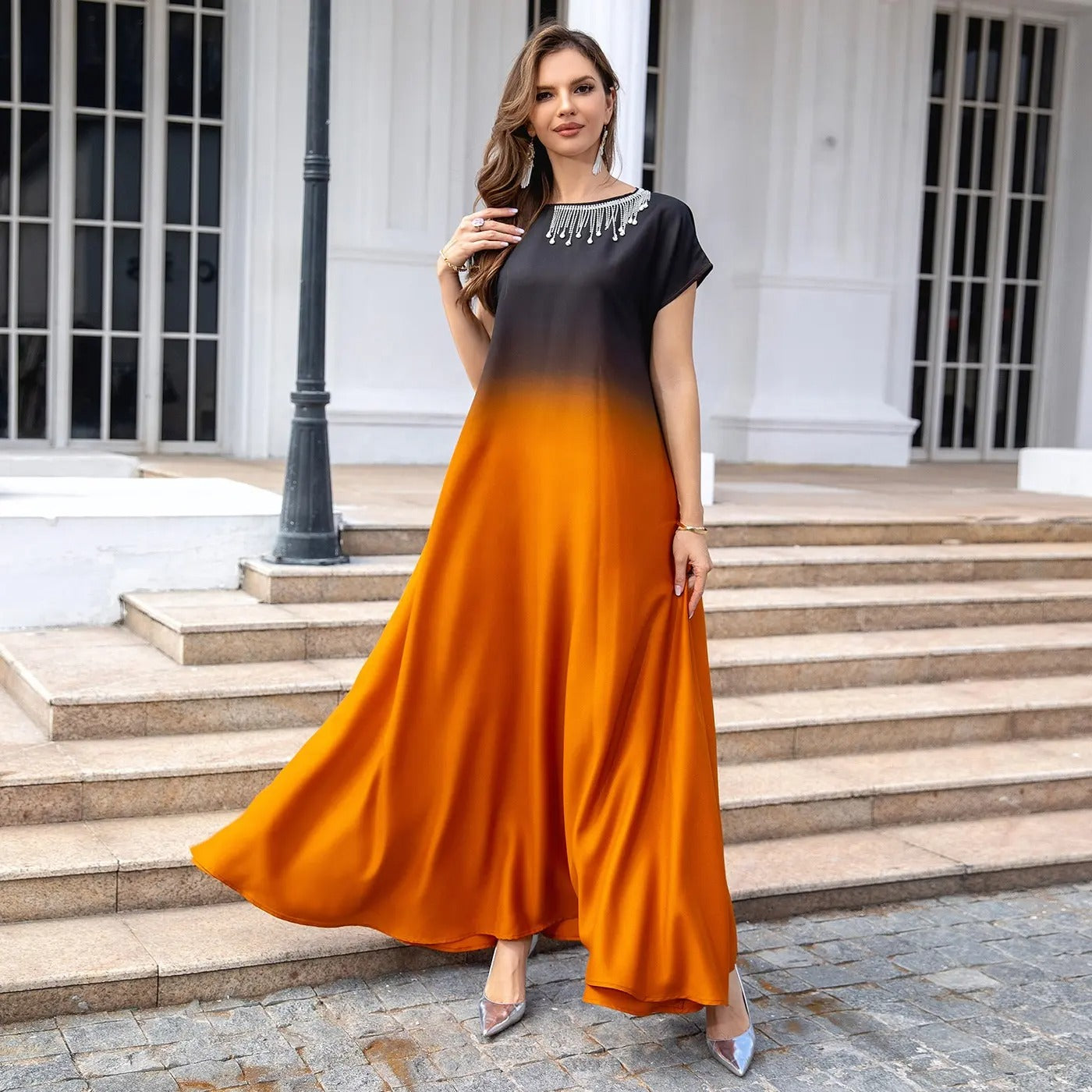 Fashion Gradient Color Women Sleeveless Abaya Dress Bodycon Slim Tunic Gown Summer Cocktail Party Dress Dubai Sequin Aabya