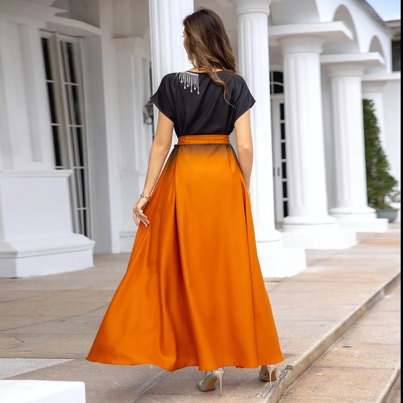 Fashion Gradient Color Women Sleeveless Abaya Dress Bodycon Slim Tunic Gown Summer Cocktail Party Dress Dubai Sequin Aabya