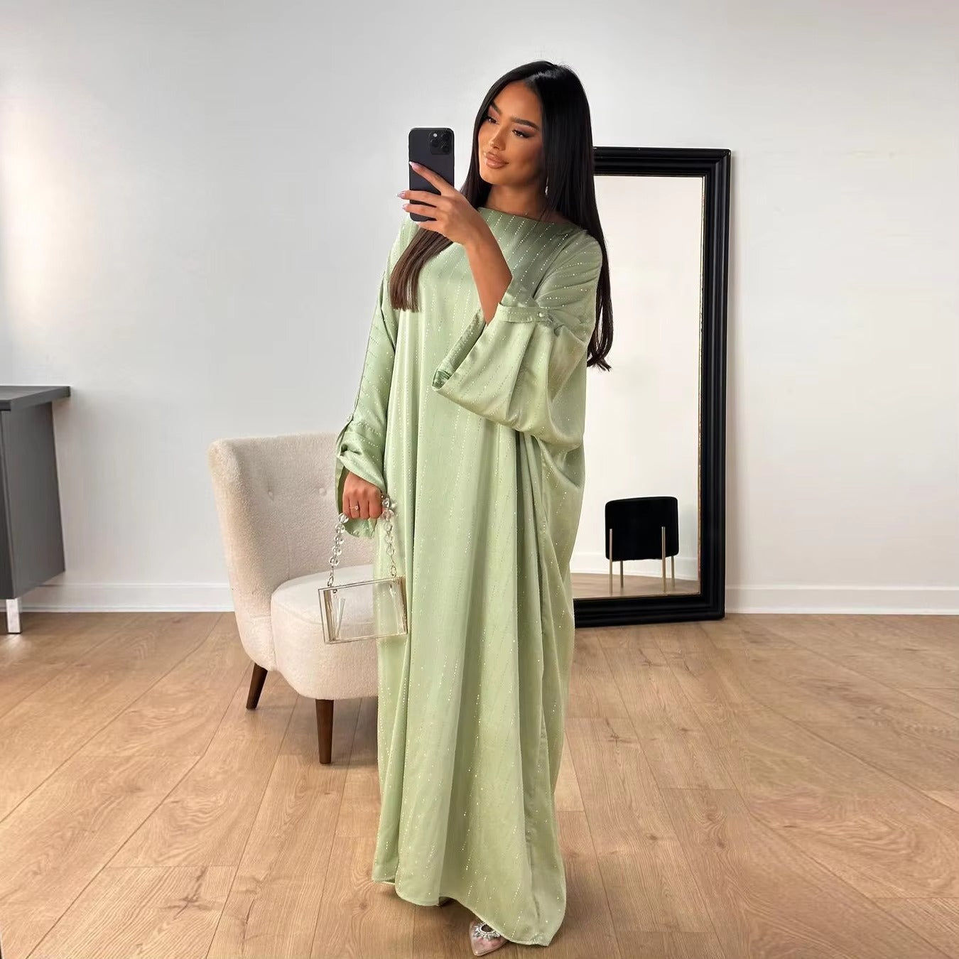 Satin Batwing Abaya Dubai Luxury Elegant Muslim Kaftan Dress Abayas For Women Kebaya Robe Femme Modest Abaya Dress