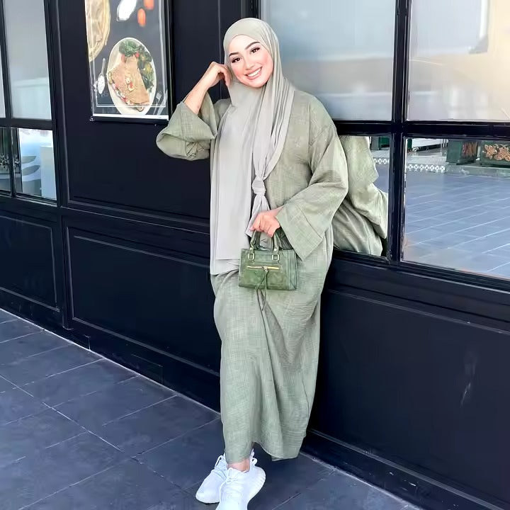 Casual Linen Abaya Solid Color Fancy Girl Abaya Winter Abaya Dress Muslim Kebaya Kaftan Turkey Eid 2025 Dress Islamic Clothing