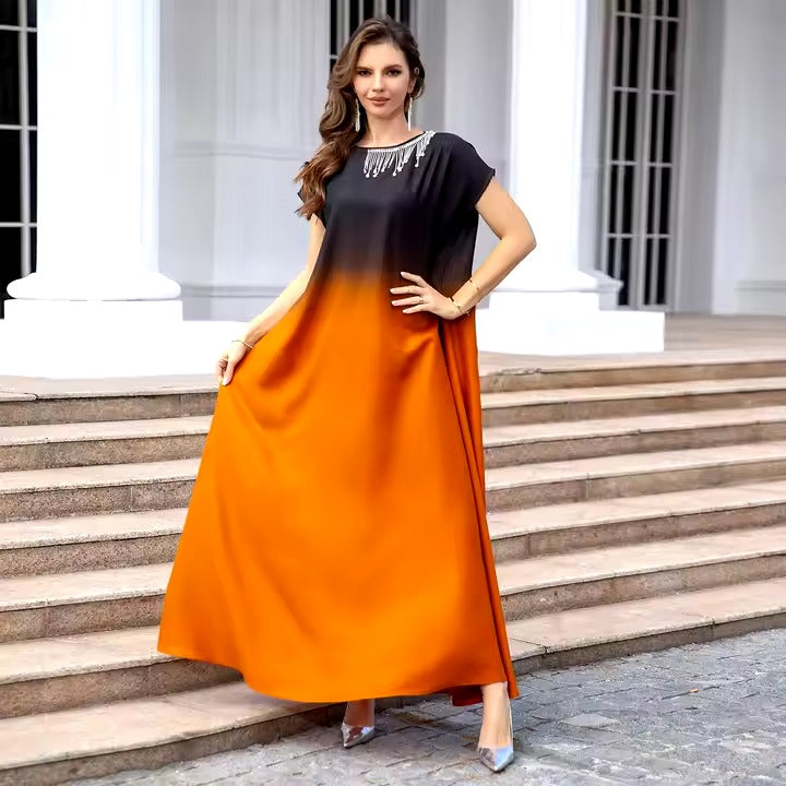 Fashion Gradient Color Women Sleeveless Abaya Dress Bodycon Slim Tunic Gown Summer Cocktail Party Dress Dubai Sequin Aabya