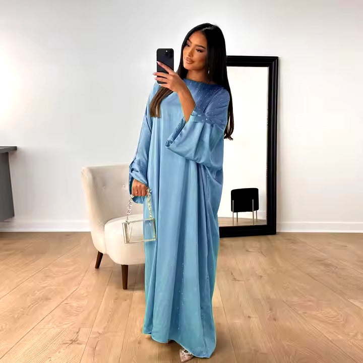 Satin Batwing Abaya Dubai Luxury Elegant Muslim Kaftan Dress Abayas For Women Kebaya Robe Femme Modest Abaya Dress