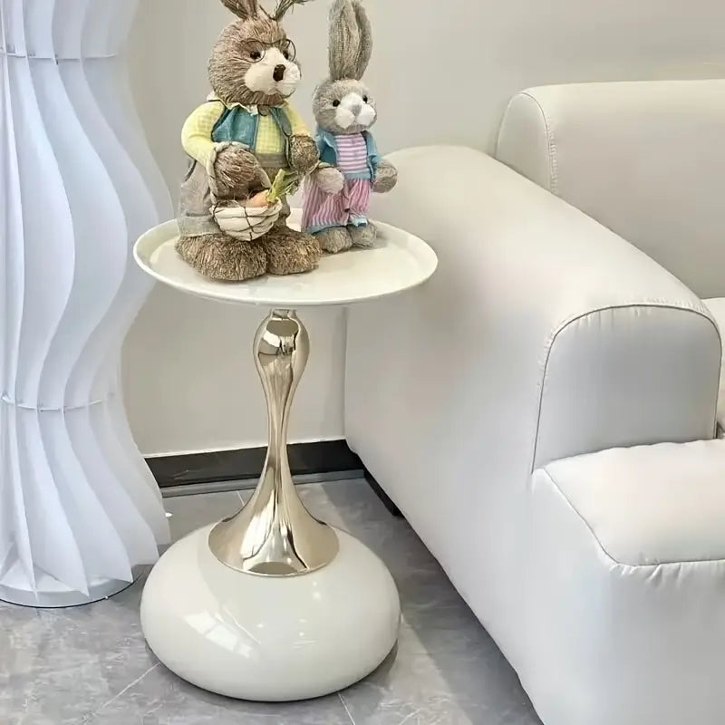 Lightweight Golden Iron Side Table with Storage for Casual Spaces