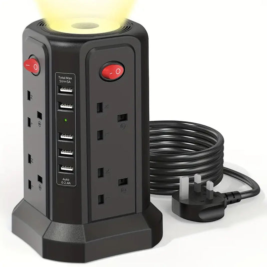 Convenient 8-Way Plug Extension Lead with USB Charging Options
