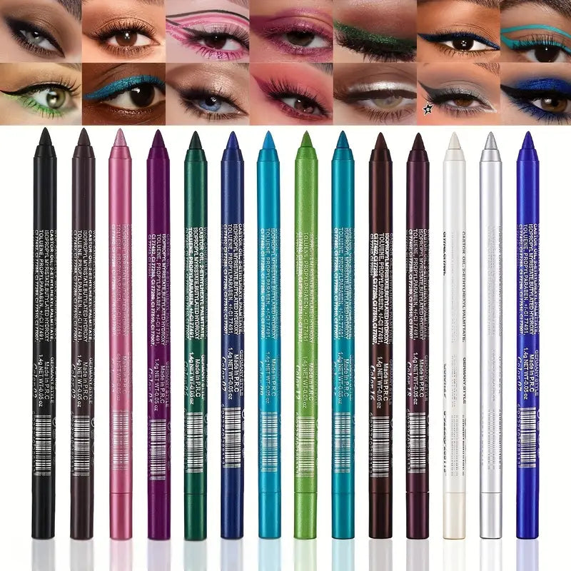 Eyeliner Set with Shimmering Colors 12-Piece Set of Waterproof Eyeliner Pens Includes Eyeshadow, Eyeliner, and Highlighter in a Mix of Colors