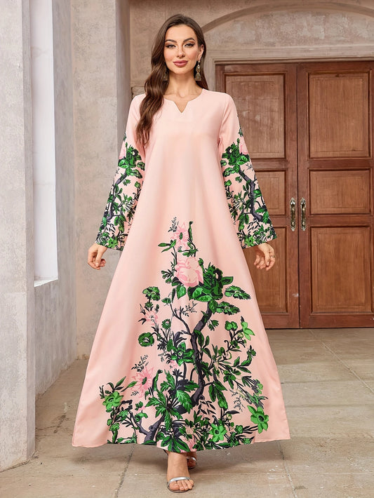 Discover the Charm of Our Elegant Floral Print Maxi Dress for Women Elegant Floral Print Long Sleeve Maxi Dress for Women - V-Neck, Lightweight Polyester, Flowing Design, Perfect for Casual or Formal Occasions, Cute Dresses