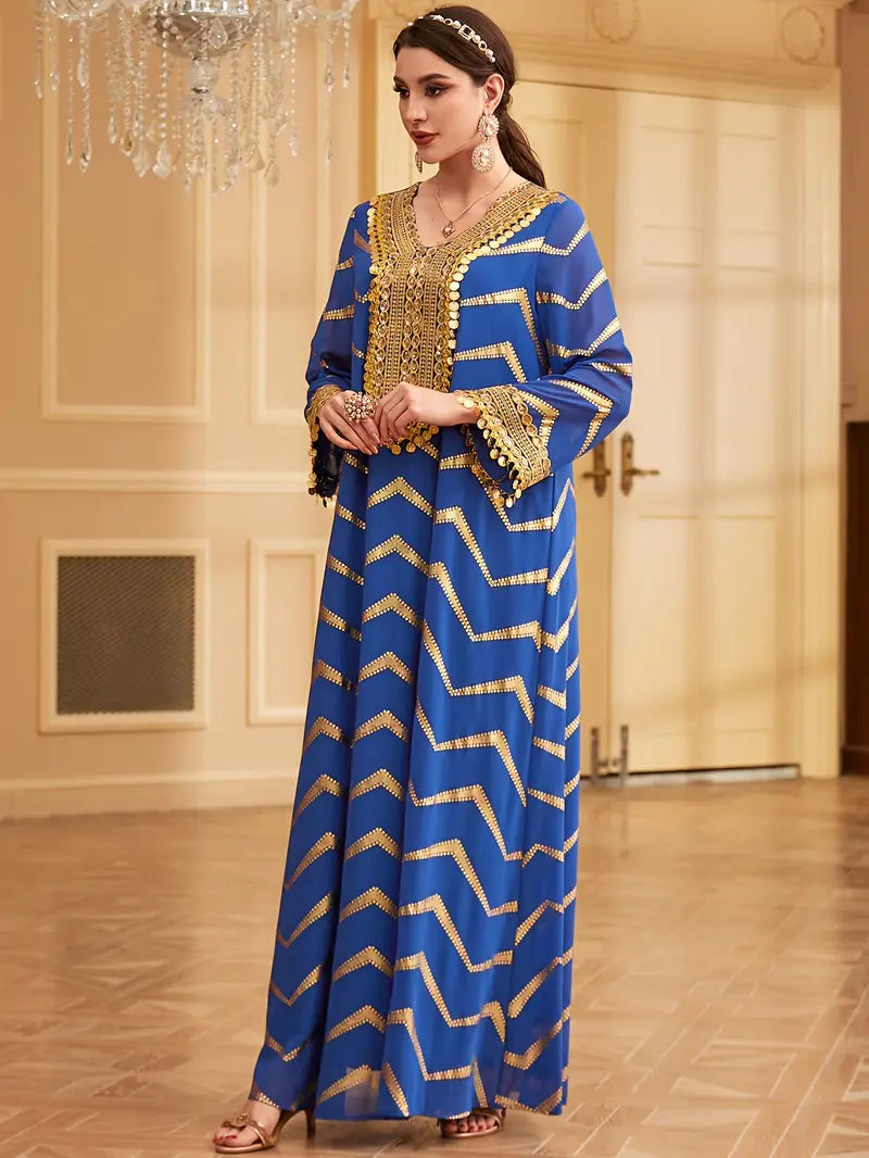 Comfortable Non-Stretch Fabric Dress with Long Sleeves and Tassels