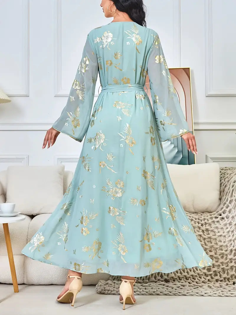 Beautiful Polyester Kaftan Dress with Long Sleeves and Beaded Detail