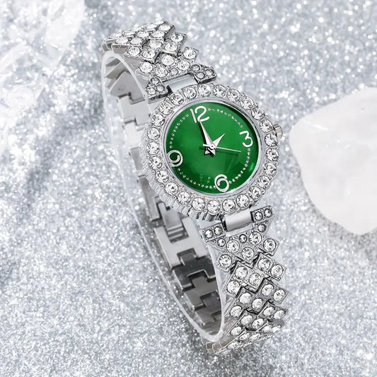 Elegant 5-Piece Women's Watch and Rhinestone Jewelry Set