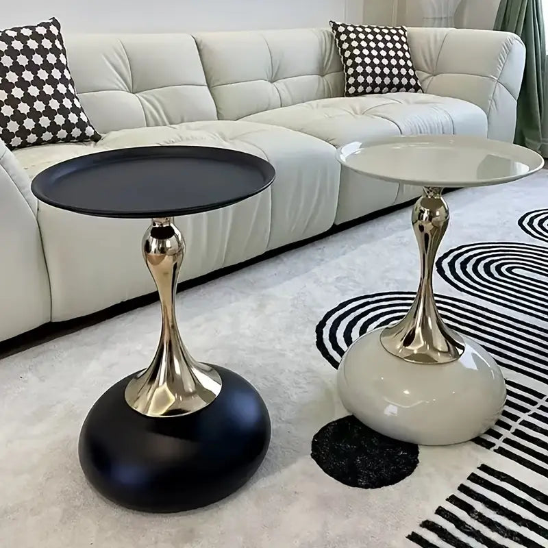 Lightweight Golden Iron Side Table with Storage for Casual Spaces