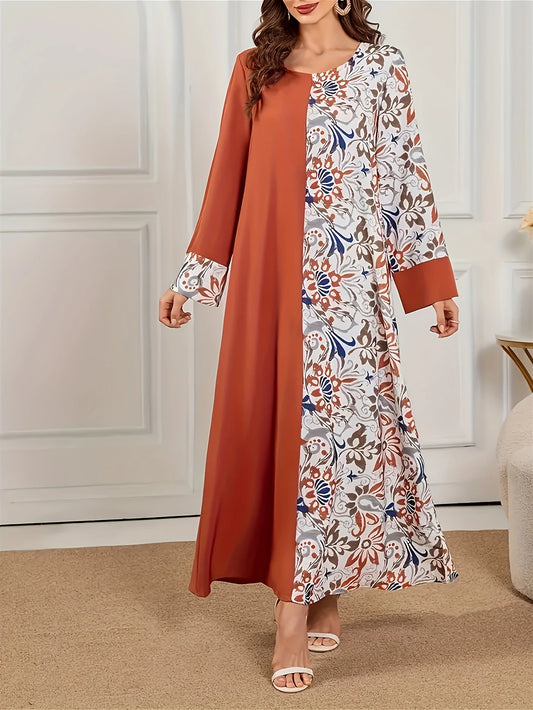Discover the Comfort of Our Two-Tone Orange & White Robe Two-Tone Orange & White with Blue Floral Print, Long Sleeve Loose Fit, Machine Washable Spring/Summer Casual Elegance Traditional Attire, Spring Fashion | Relaxed Fit Dress | Vibrant Print Design