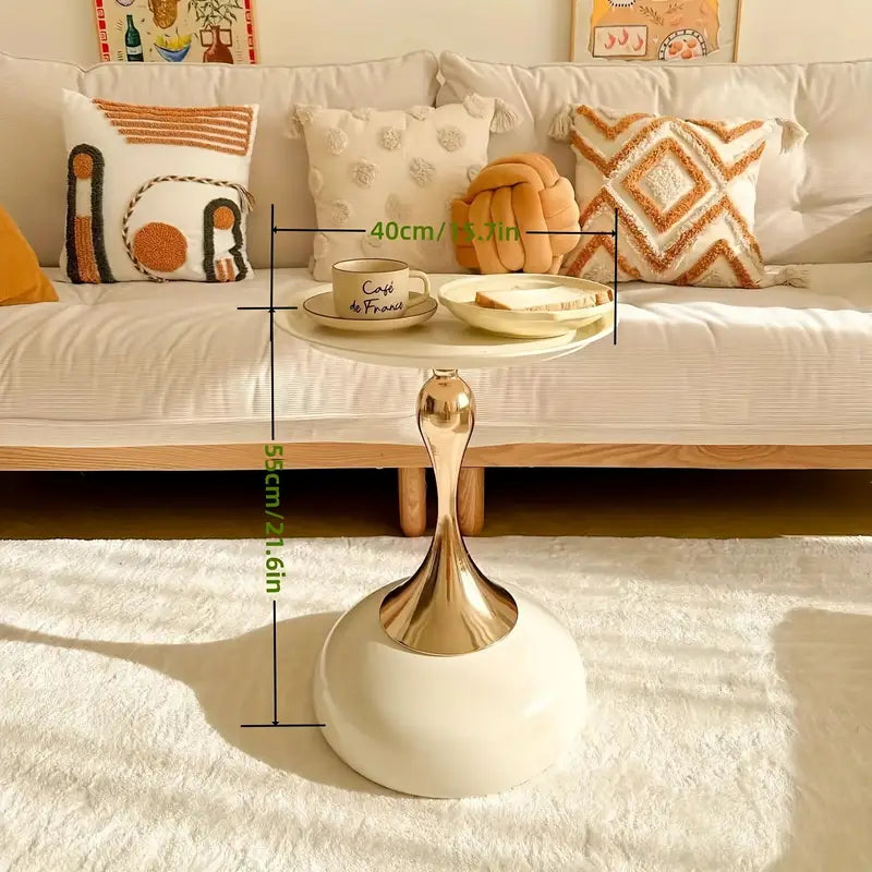 Lightweight Golden Iron Side Table with Storage for Casual Spaces