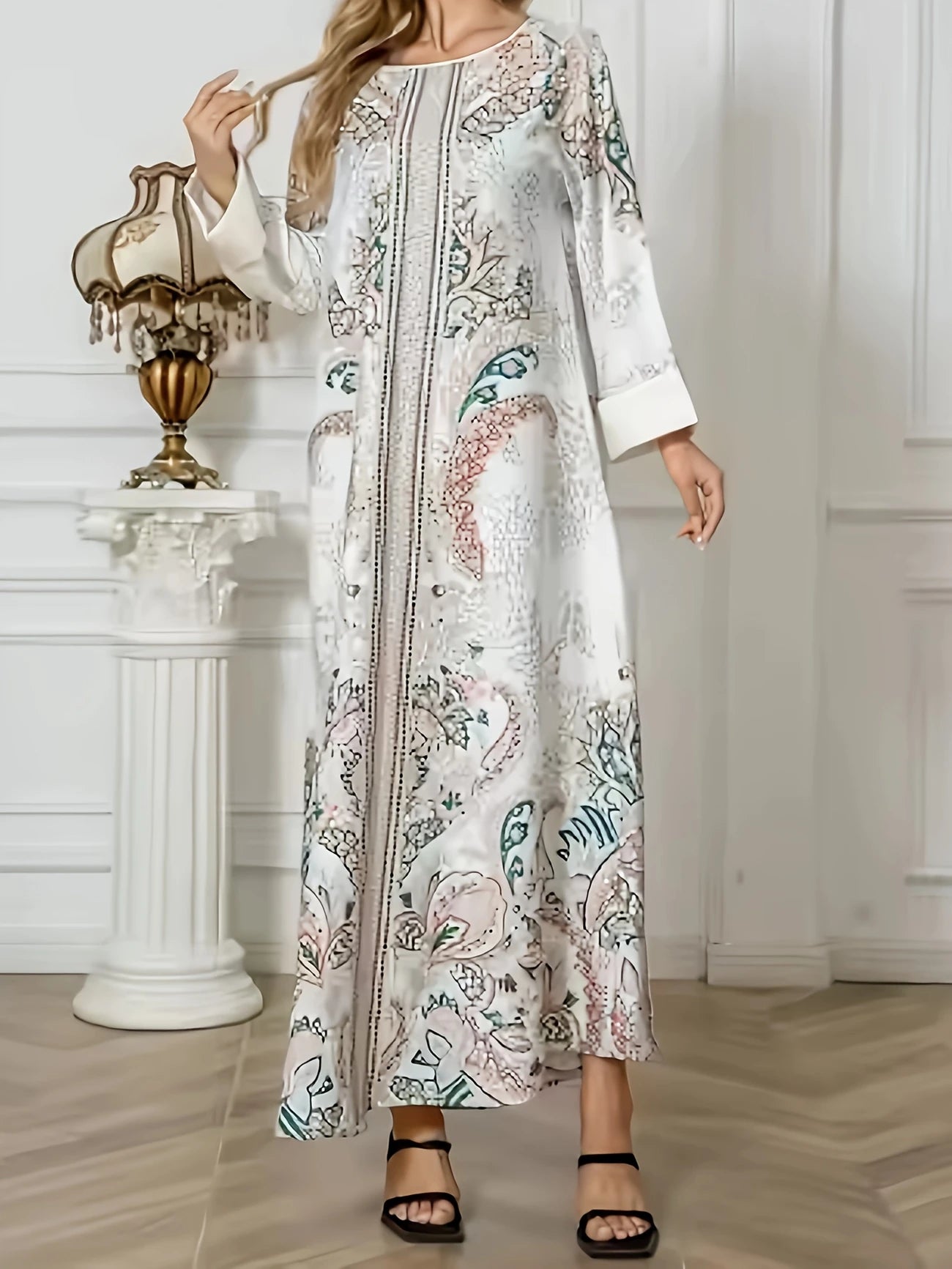 Casual and Traditional Long Sleeve Middle Eastern Robes for Women Print Robe - Casual & Traditional Attire with Contrast Trim, Machine Washable, Spring/Summer Collection, Robes for Ladies