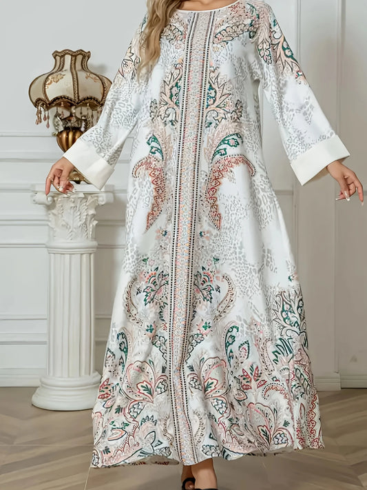 Casual and Traditional Long Sleeve Middle Eastern Robes for Women Print Robe - Casual & Traditional Attire with Contrast Trim, Machine Washable, Spring/Summer Collection, Robes for Ladies