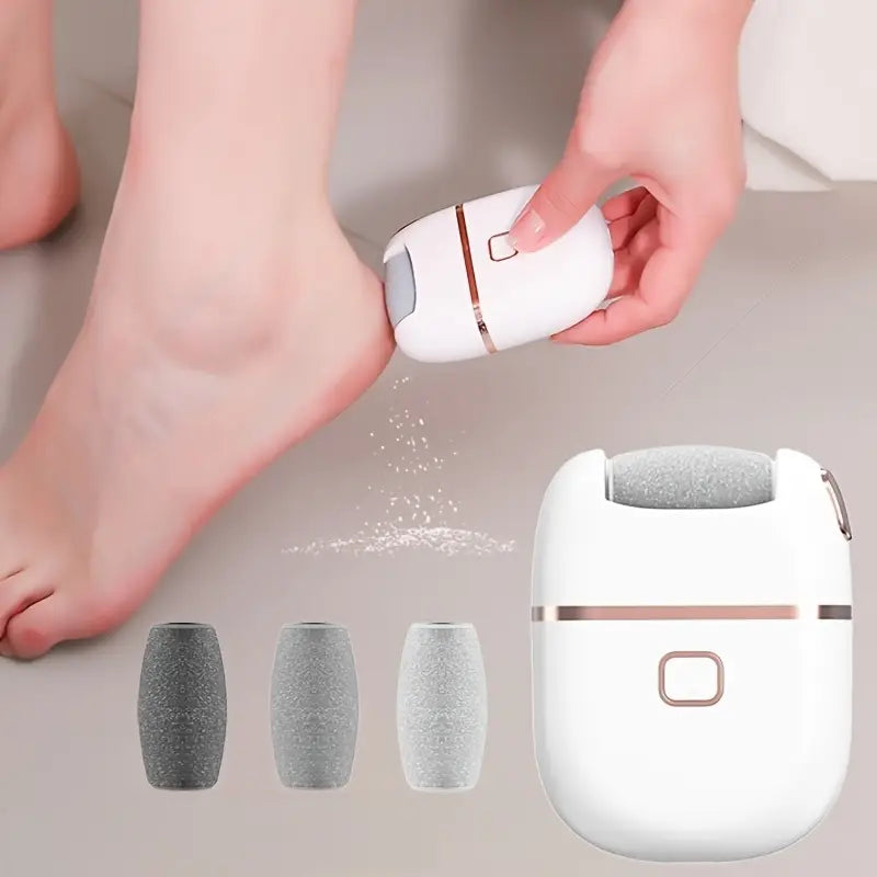 Smooth and Polish Your Feet with USB Rechargeable Electric Foot File - Portable & Easy-to-Use with 3 Interchangeable Heads for Smooth Feet, Thick Faux Leather Polishing, and Cracked Skin Care, Grinder, Grinding Heads