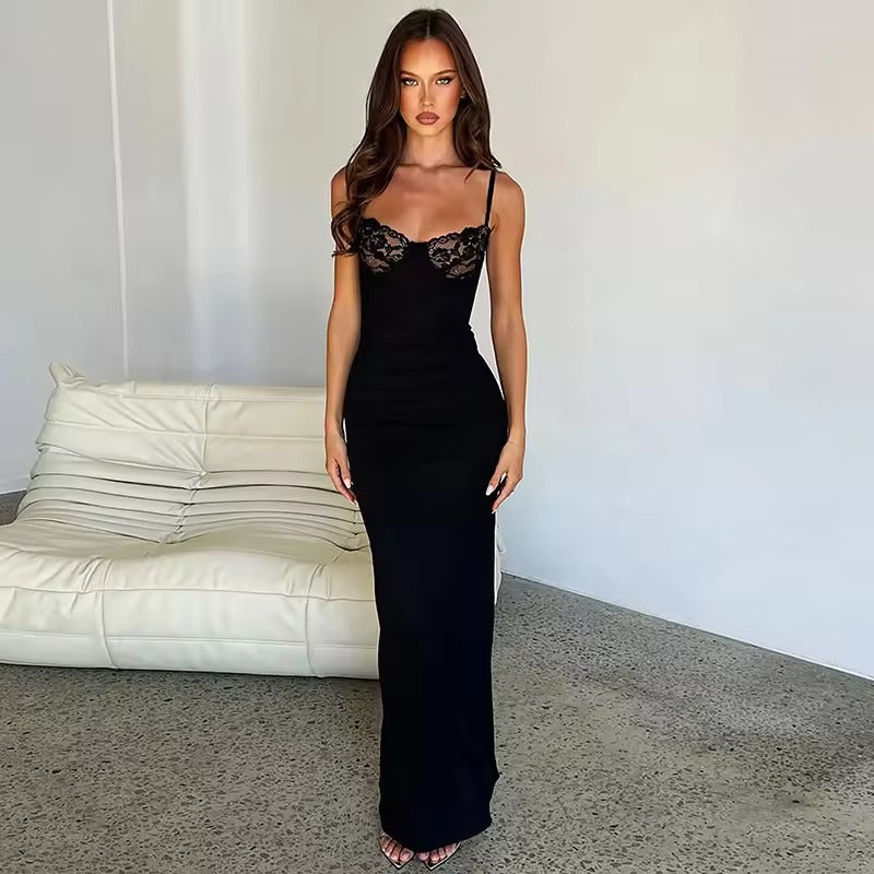 Women's Clothing Ladies Temperament Dresses Spring Summer New French Style Lace Spliced Strap Sexy Slim Fit Women Party Dress