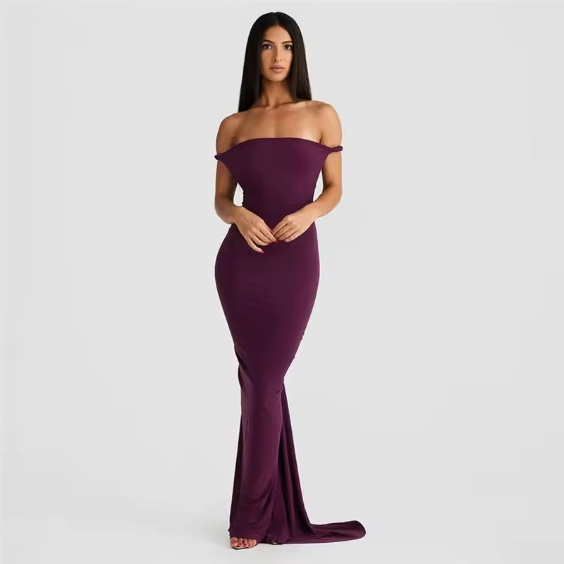 Women's Clothing Ladies New Temperament Dresses Hanging Neck Large Open Back Pleated Wrapped Hip Sexy Women Long Party Dress