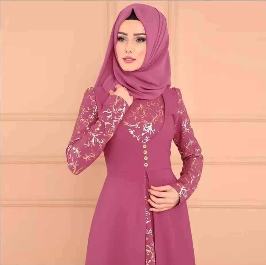 Woman Elegant Floral Pattern Turkish Abaya Dubai Pakistan Turkey Robe Muslim Dress Islamic Clothing Ladies Kaftan Maxi Dress
