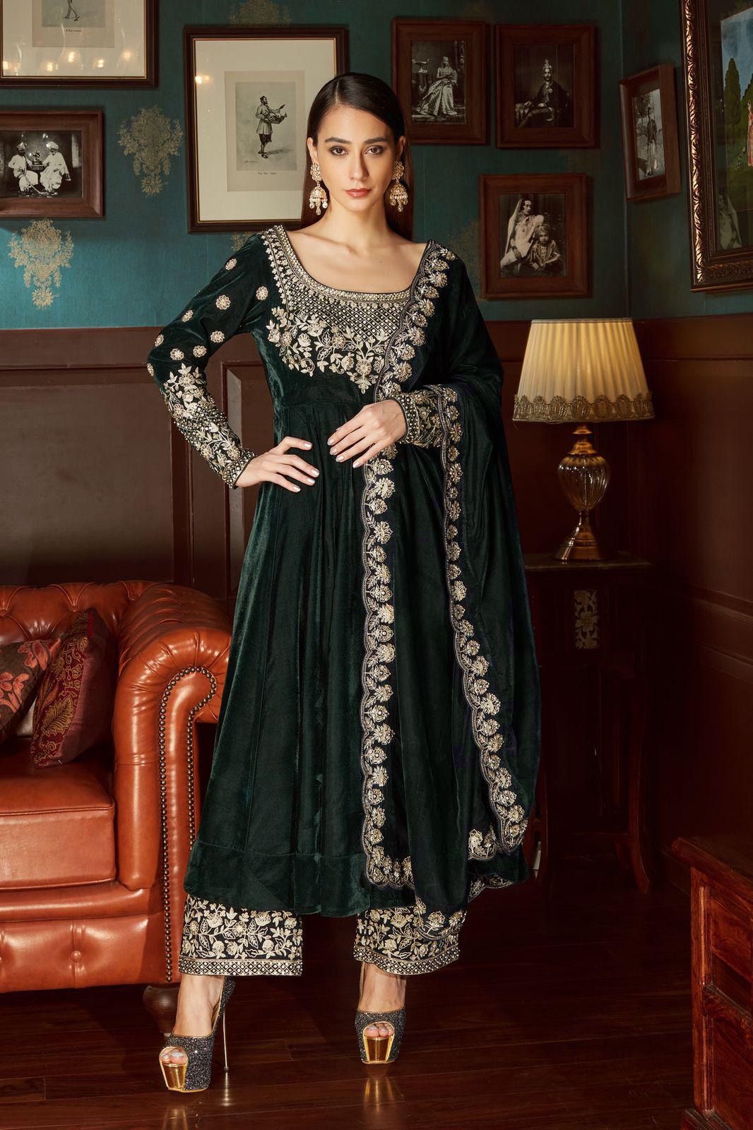 PRESENTING NEW DESIGNER EMBROIDERED ANARKALI GOWN IN VELVET