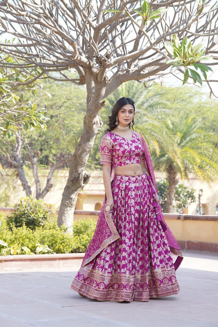 Designer Dyeable Pure Viscose Jacquard Lehenga Choli & Dupatta Set