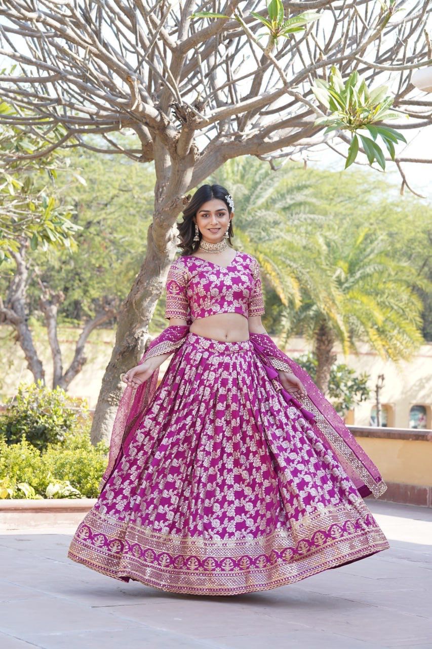 Designer Dyeable Pure Viscose Jacquard Lehenga Choli & Dupatta Set