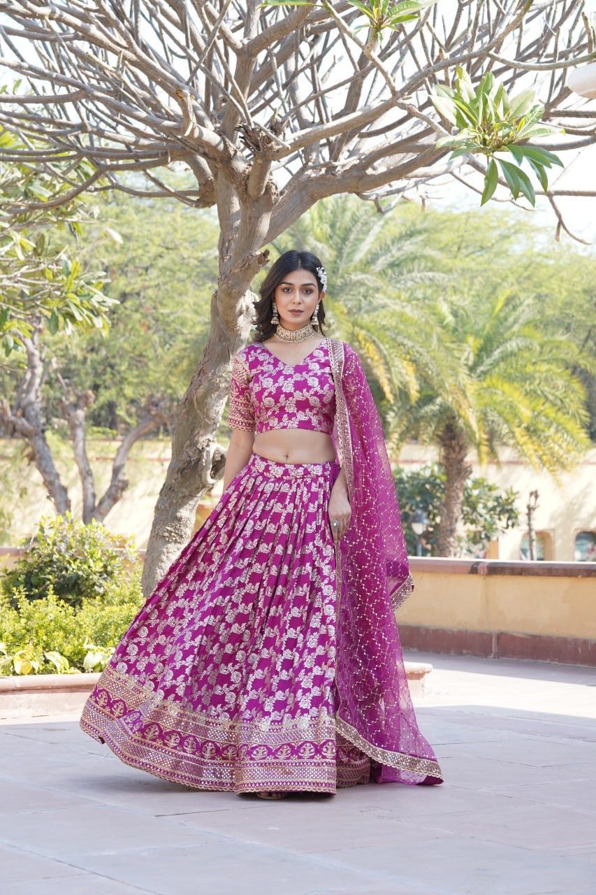 Designer Dyeable Pure Viscose Jacquard Lehenga Choli & Dupatta Set