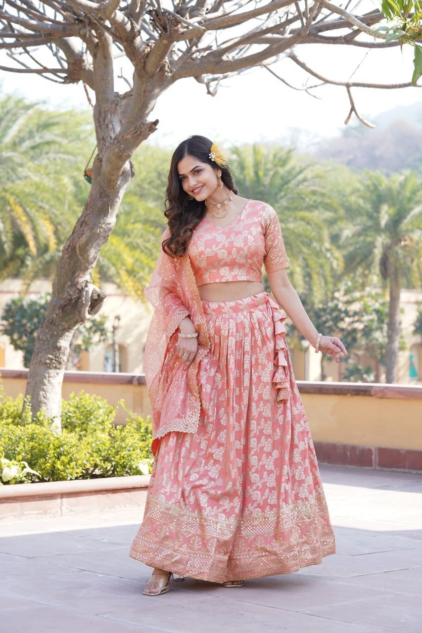 Designer Dyeable Pure Viscose Jacquard Lehenga Choli & Dupatta Set