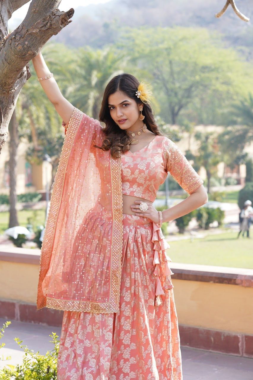 Designer Dyeable Pure Viscose Jacquard Lehenga Choli & Dupatta Set