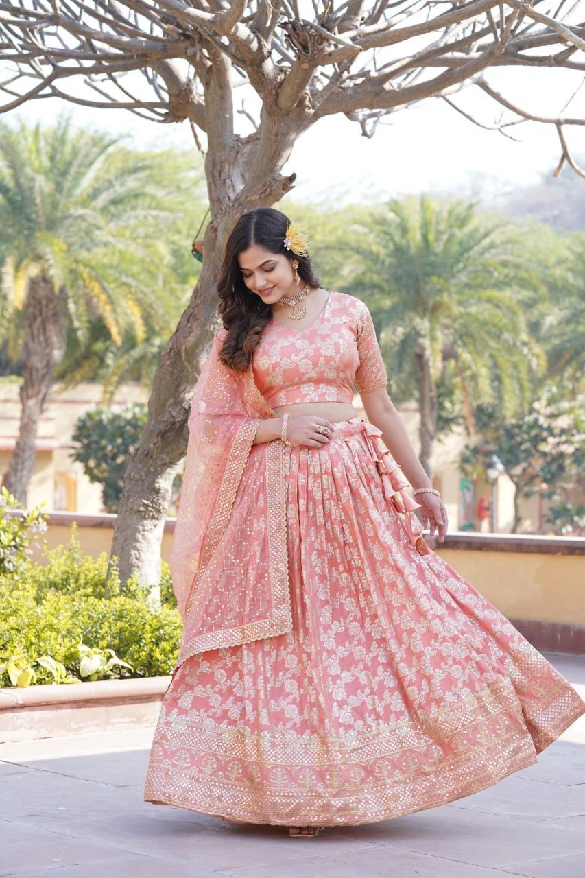 Designer Dyeable Pure Viscose Jacquard Lehenga Choli & Dupatta Set