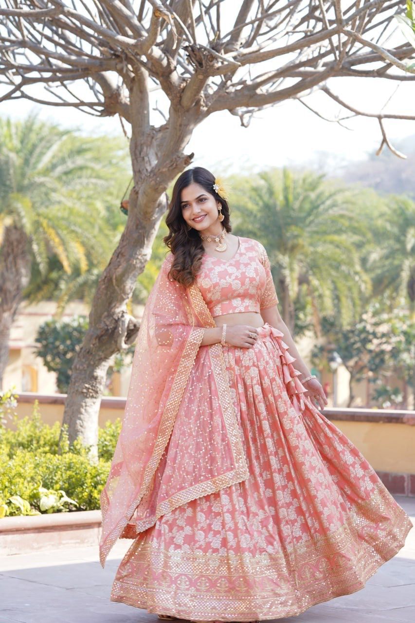 Designer Dyeable Pure Viscose Jacquard Lehenga Choli & Dupatta Set